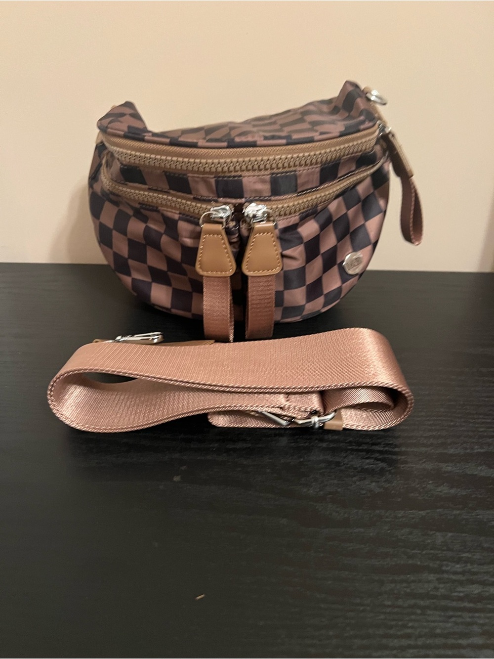 Iris & Rainbow Chestnut Checkered Crossbody Bag